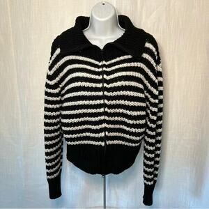 Self Esteem Stripped Collared Zip Up Sweater